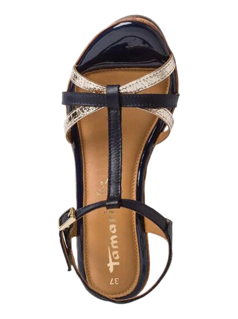 Sandale Compensée Cuir Tamaris Bleu - Kiabi