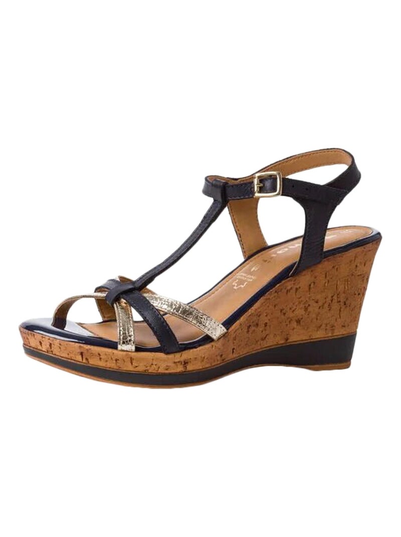 Sandale Compensée Cuir Tamaris Bleu - Kiabi