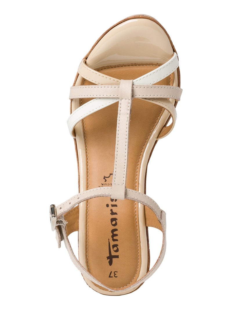 Sandale Compensée Cuir Tamaris Bleu - Kiabi