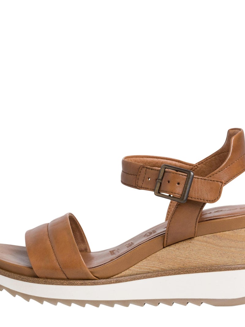 Sandale Compensée Cuir Tamaris Marron - Kiabi