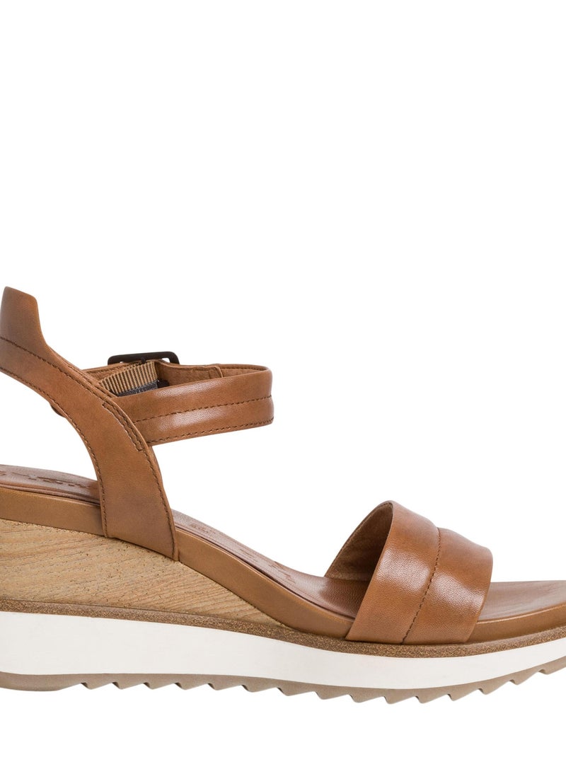Sandale Compensée Cuir Tamaris Marron - Kiabi