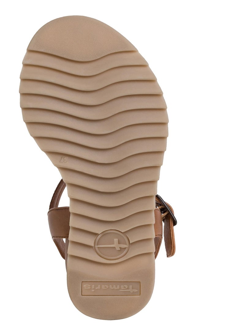 Sandale Compensée Cuir Tamaris Marron - Kiabi