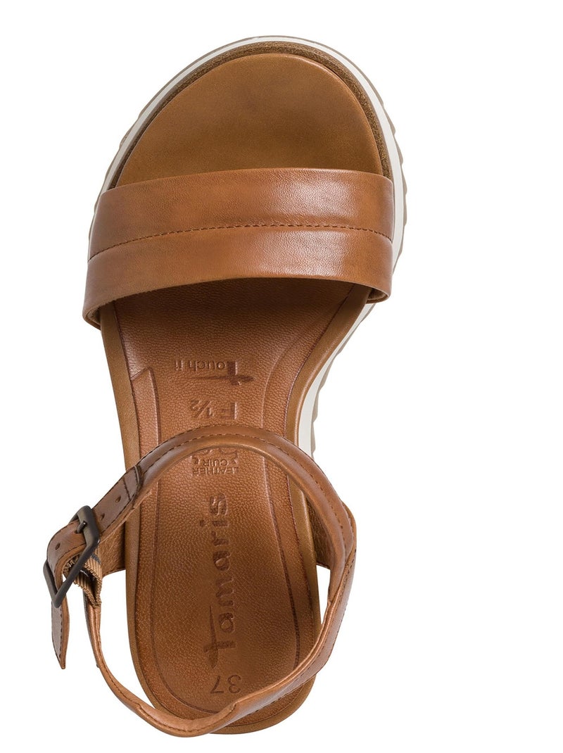 Sandale Compensée Cuir Tamaris Marron - Kiabi