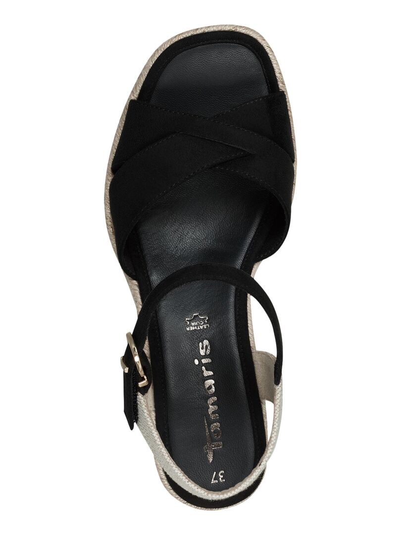 Sandale Compensée Cuir Tamaris Noir - Kiabi