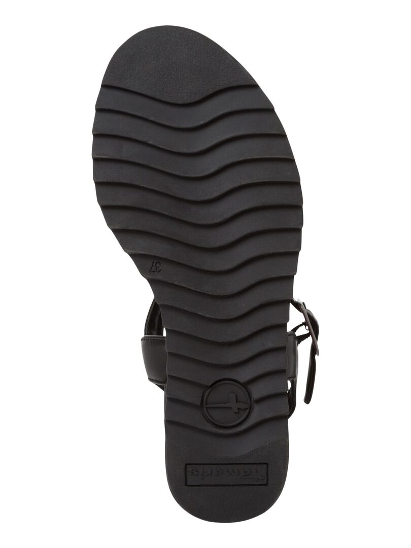 Sandale Compensée Cuir Tamaris Noir - Kiabi