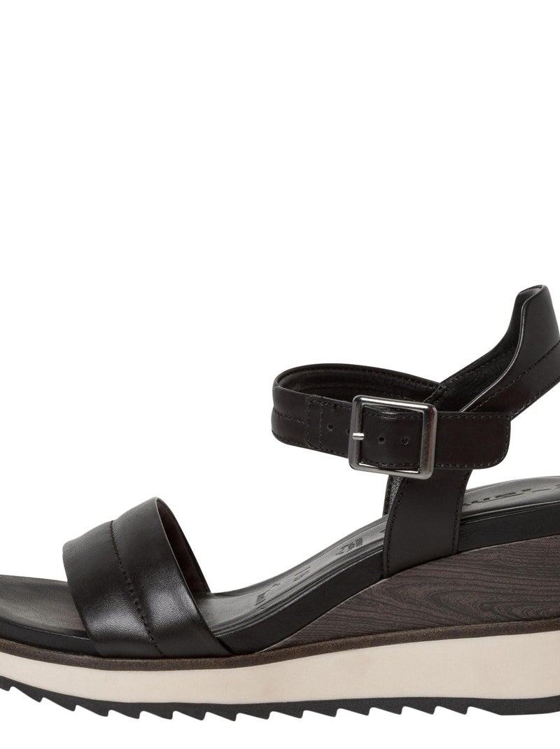 Sandale Compensée Cuir Tamaris Noir - Kiabi