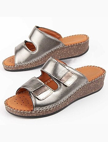 SANDALE COMPENSÉE CUÑA CUIR NATUREL Purapiel