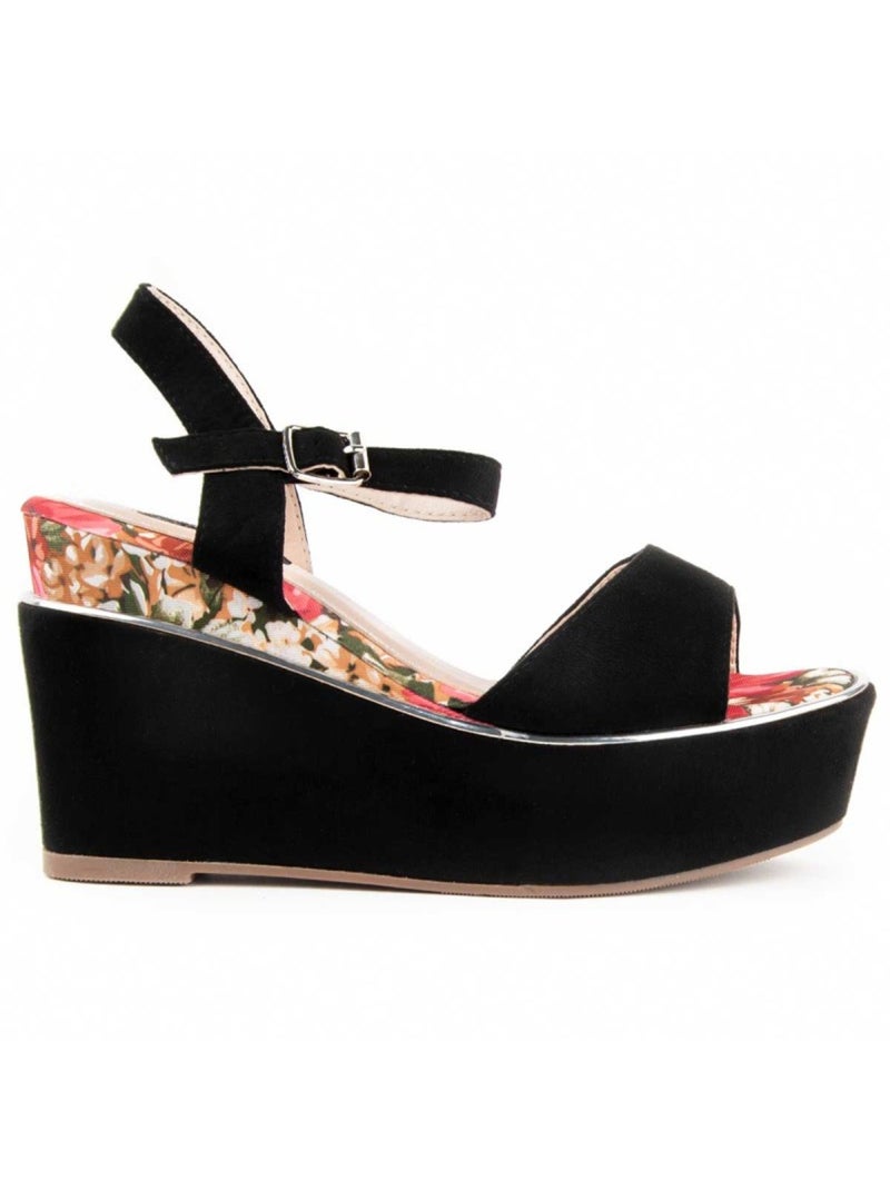 Sandale Compensée Matériau Synthétique Montevita Noir - Kiabi
