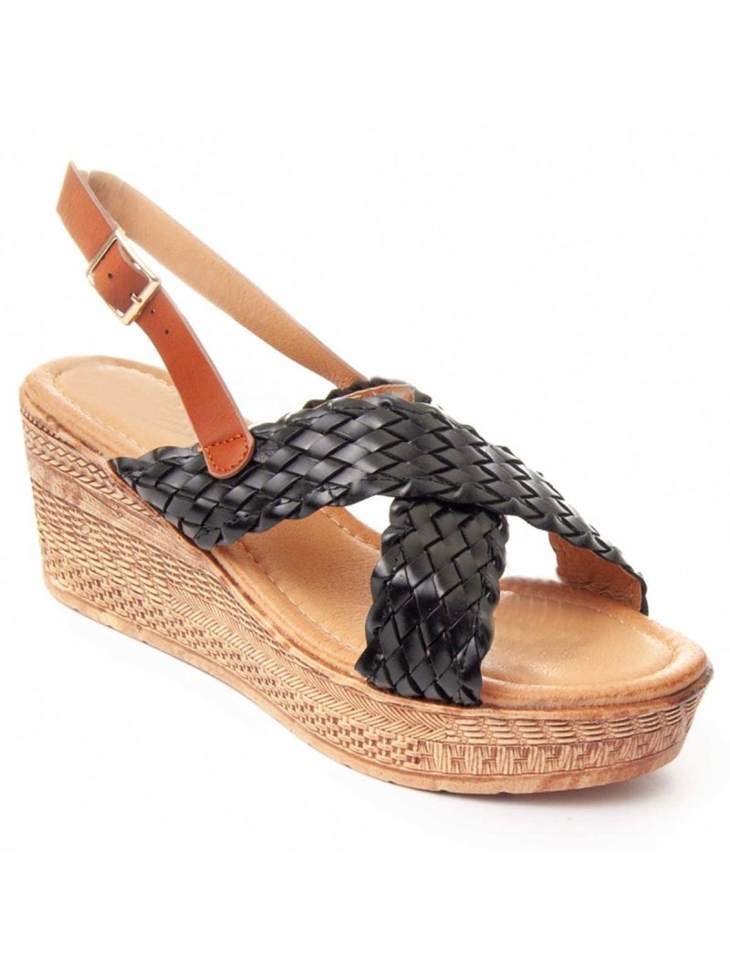 Sandale Compensée Matériel Synthétique Montevita Noir - Kiabi