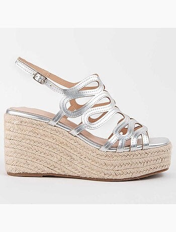 SANDALE COMPENSÉE SPARTO MATÉRIAU SYNTHÉTIQUE ARGENT