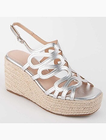 SANDALE COMPENSÉE SPARTO MATÉRIAU SYNTHÉTIQUE ARGENT