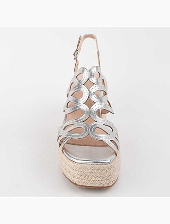 SANDALE COMPENSÉE SPARTO MATÉRIAU SYNTHÉTIQUE ARGENT