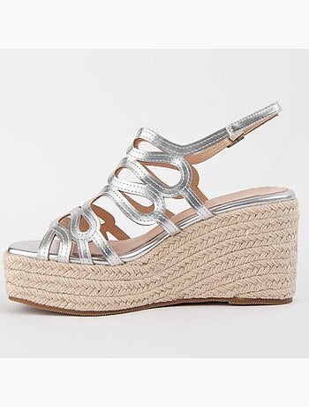 SANDALE COMPENSÉE SPARTO MATÉRIAU SYNTHÉTIQUE ARGENT