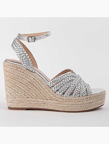 SANDALE COMPENSÉE SPARTO SYNTHÉTIQUE ARGENT