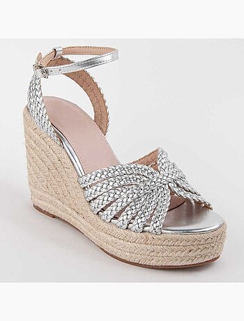 SANDALE COMPENSÉE SPARTO SYNTHÉTIQUE ARGENT