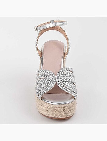 SANDALE COMPENSÉE SPARTO SYNTHÉTIQUE ARGENT
