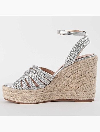 SANDALE COMPENSÉE SPARTO SYNTHÉTIQUE ARGENT