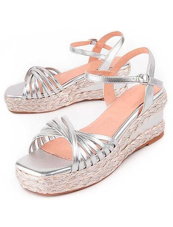 SANDALE COMPENSÉE SPARTO SYNTHÉTIQUE ARGENT