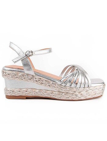 SANDALE COMPENSÉE SPARTO SYNTHÉTIQUE ARGENT