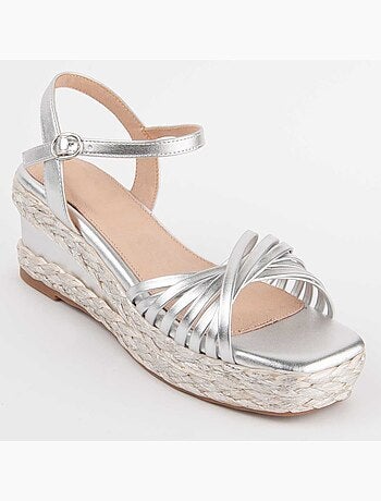 SANDALE COMPENSÉE SPARTO SYNTHÉTIQUE ARGENT
