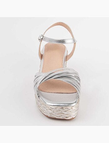 SANDALE COMPENSÉE SPARTO SYNTHÉTIQUE ARGENT
