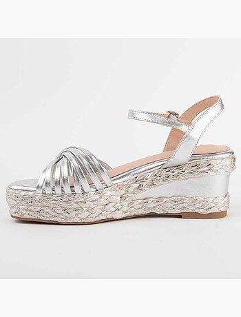 SANDALE COMPENSÉE SPARTO SYNTHÉTIQUE ARGENT