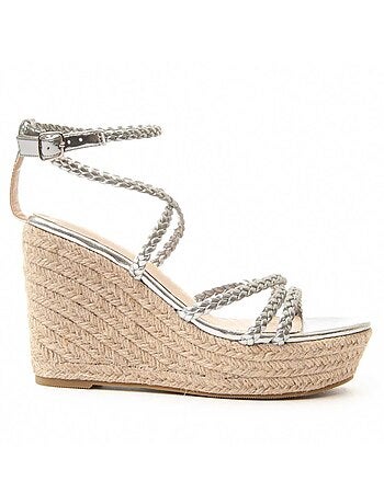 SANDALE COMPENSÉE SPARTO SYNTHÉTIQUE ARGENT