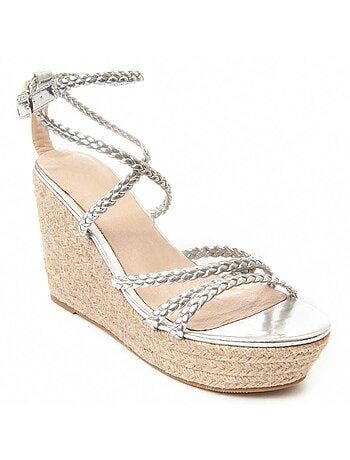 SANDALE COMPENSÉE SPARTO SYNTHÉTIQUE ARGENT