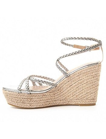 SANDALE COMPENSÉE SPARTO SYNTHÉTIQUE ARGENT