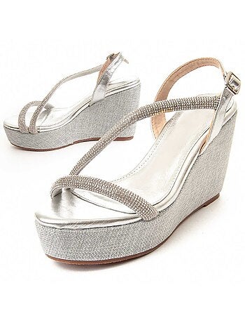 SANDALE COMPENSÉE SPARTO SYNTHÉTIQUE ARGENT