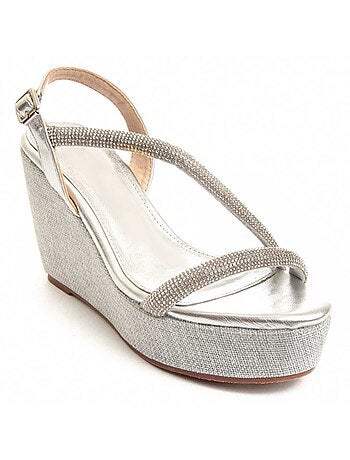 SANDALE COMPENSÉE SPARTO SYNTHÉTIQUE ARGENT