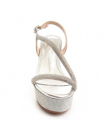 SANDALE COMPENSÉE SPARTO SYNTHÉTIQUE ARGENT