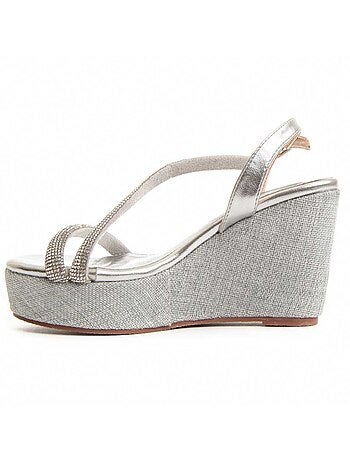 SANDALE COMPENSÉE SPARTO SYNTHÉTIQUE ARGENT