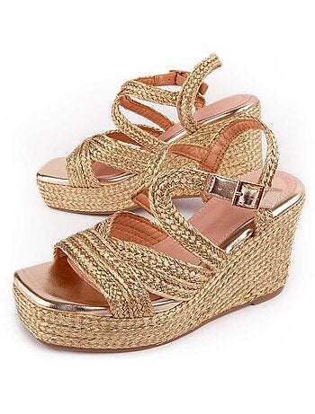SANDALE COMPENSÉE SPARTO SYNTHÉTIQUE GOLDEN