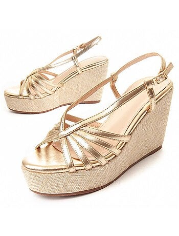SANDALE COMPENSÉE SPARTO SYNTHÉTIQUE GOLDEN