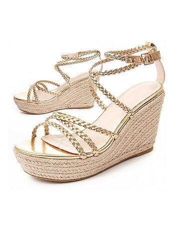 SANDALE COMPENSÉE SPARTO SYNTHÉTIQUE GOLDEN