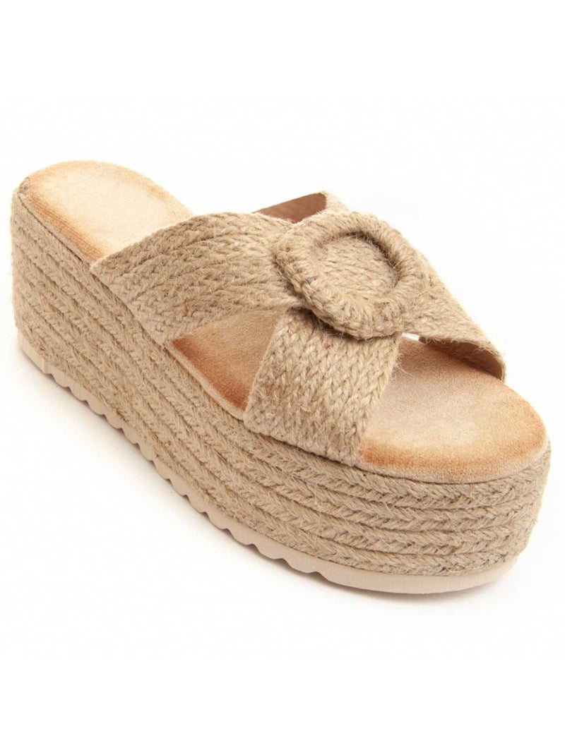 Sandale Compensée Tissu Montevita Beige - Kiabi