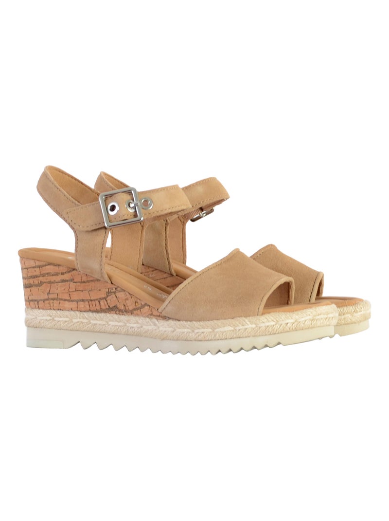 Sandale Cuir Compensée Gabor Cervo Beige - Kiabi