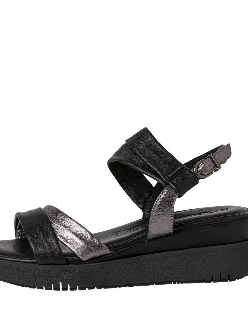 Sandale Cuir Compensée Tamaris Noir - Kiabi