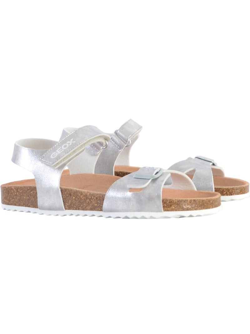 Sandale Cuir Enfant Geox Adriel Argent - Kiabi