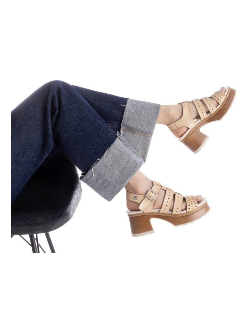 Sandale décontractée à talon avec boucle Beige - Kiabi