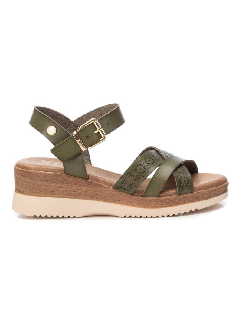 Sandale décontractée coin avec boucle Kaki - Kiabi
