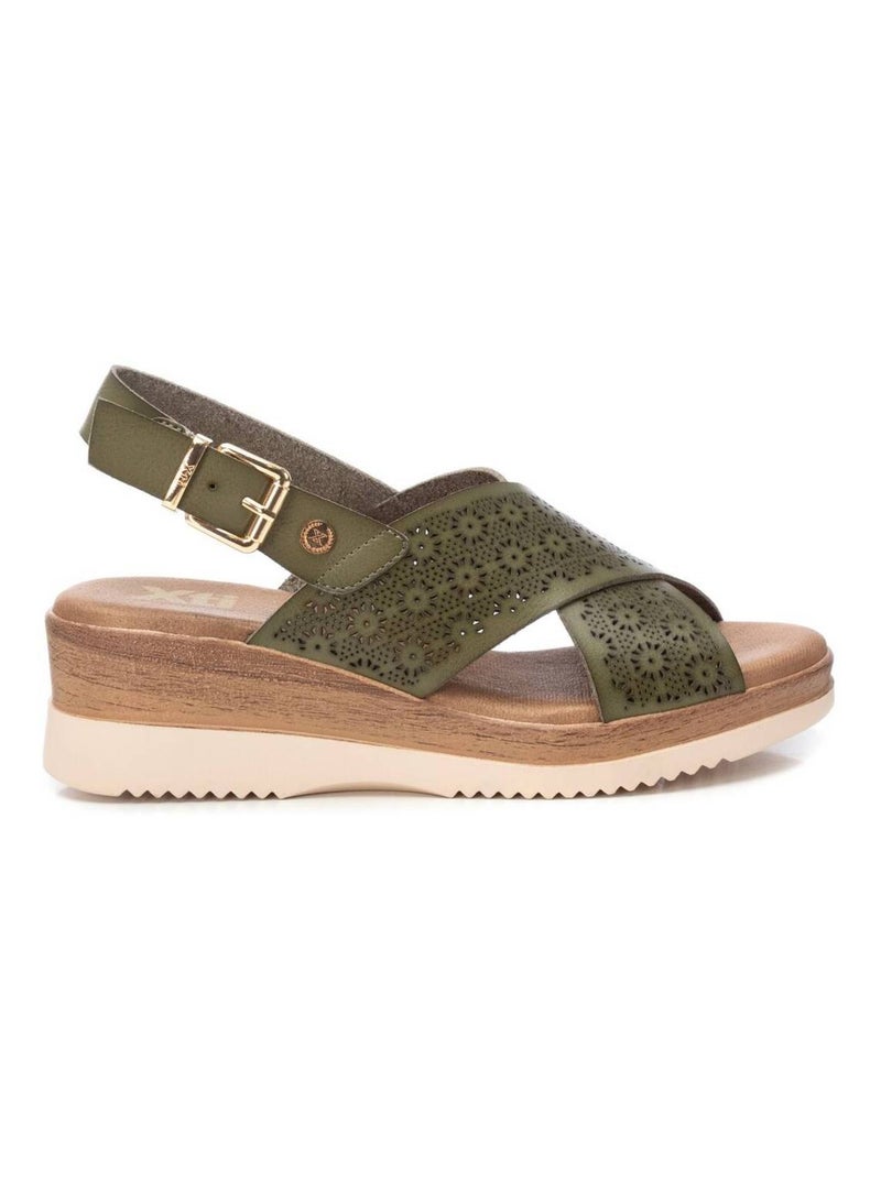 Sandale décontractée coin avec boucle Kaki - Kiabi