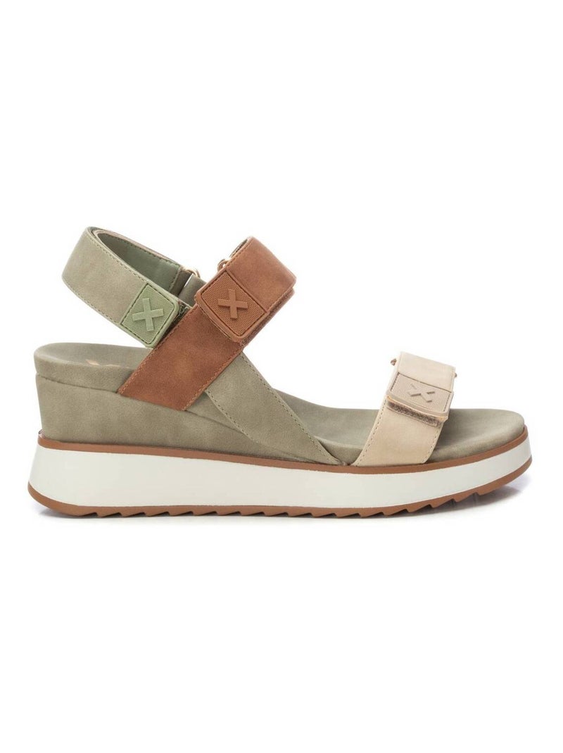 Sandale décontractée coin sangle réglable Kaki - Kiabi