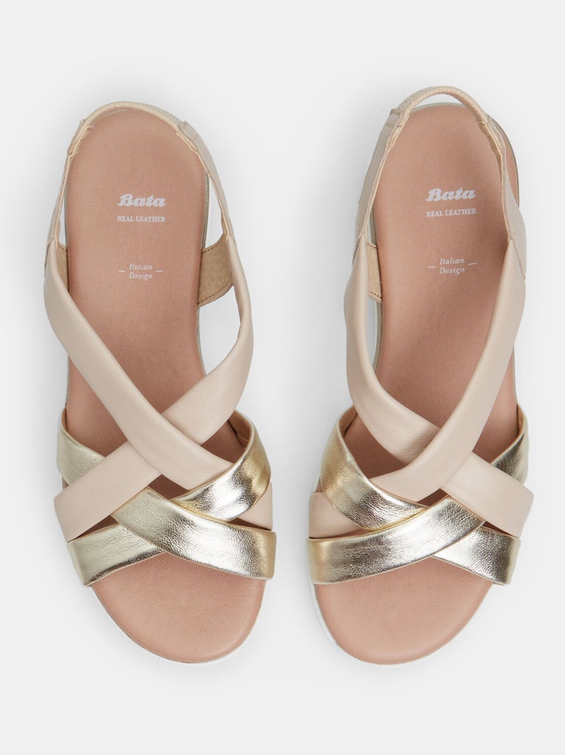 Sandale en cuir BATA Beige - Kiabi