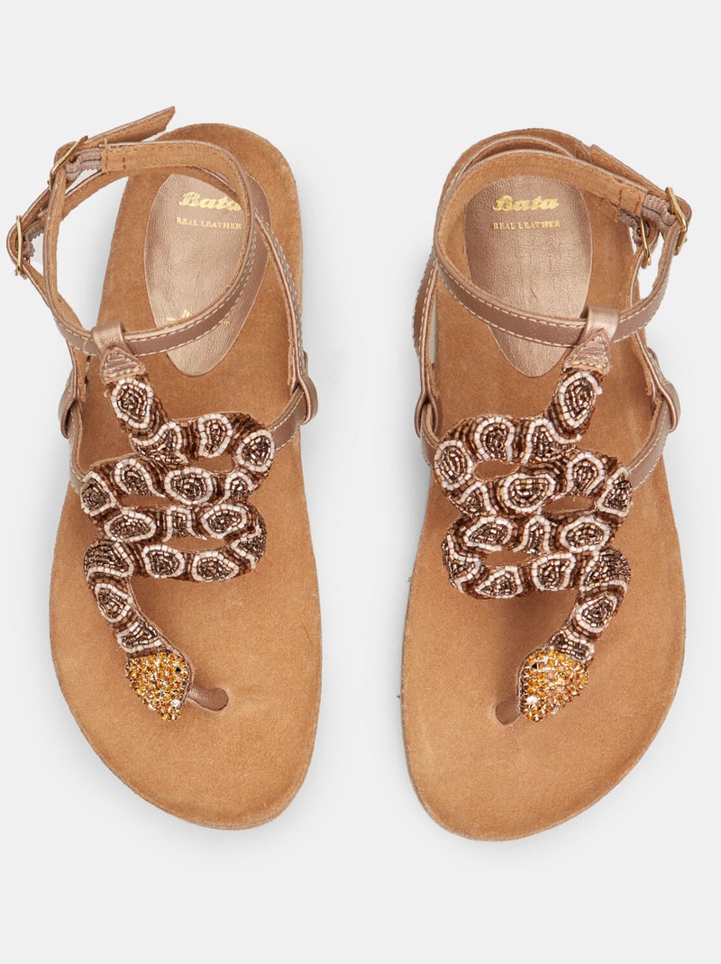 Sandale en cuir BATA Bronze - Kiabi