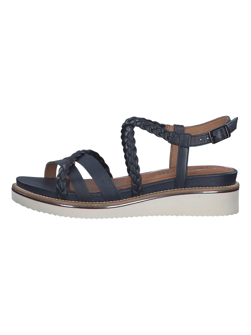 Sandale Plate Cuir Tamaris Bleu - Kiabi