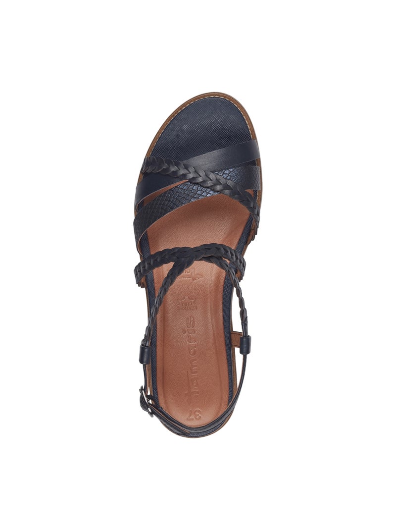 Sandale Plate Cuir Tamaris Bleu marine - Kiabi