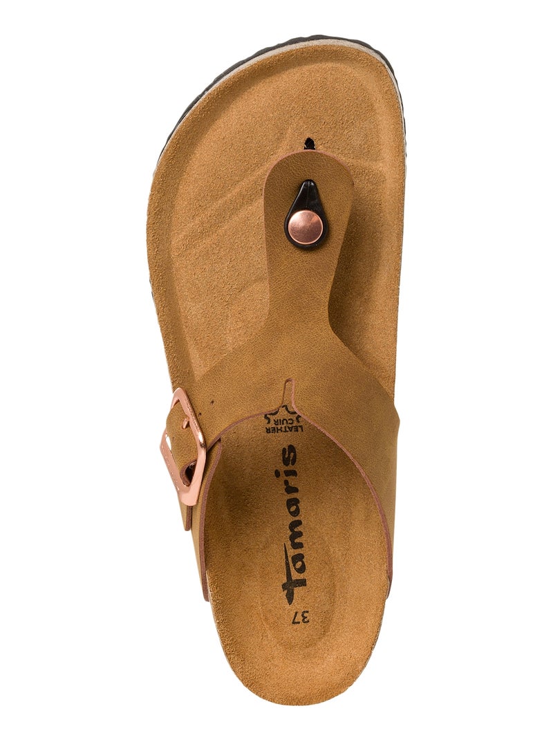 Sandale Plate Cuir Tamaris Marron - Kiabi