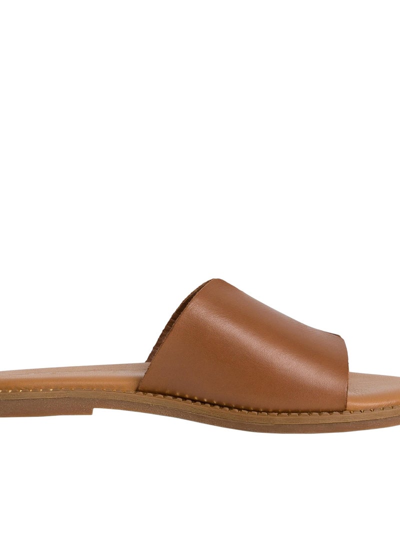 Sandale Plate Cuir Tamaris Marron - Kiabi